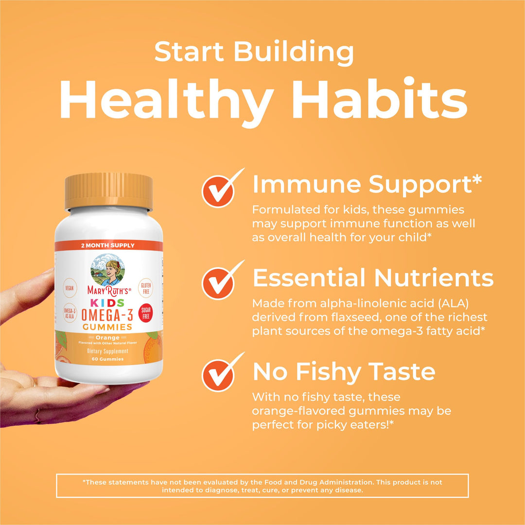 Vegan Omega 3 Gummies for Kids 2+, 2 Month Supply, Sugar Free, Omega 3 Supplement with Vitamin C, Flaxseed Oil, Immune Support, Essential Nutrient ALA, No Fish Taste, 60 Count