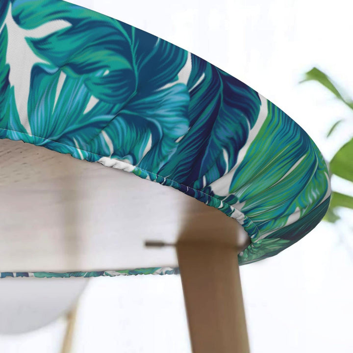 Tropical Palm Leaves Round Tablecloth Elastic Fitted Table Cover Washable Elastic Edge Tablecloths for Kitchen Dining Party Fitted Table 45-50 inch