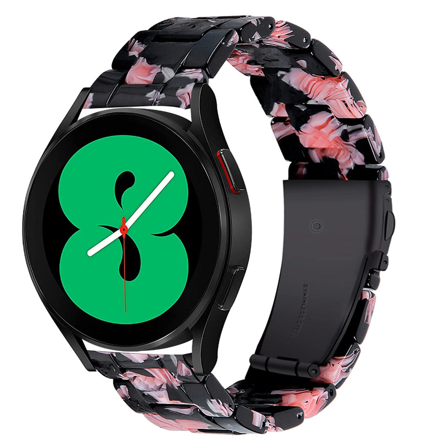 Compatible for Samsung Galaxy Watch 4 Resin Band Lightweight Stainless Steel Metal Buckle Replacement Bracelet Bands Straps for Galaxy Watch 4 Classic 42mm 46mm, 4 40mm 44mm(Pink Flower)