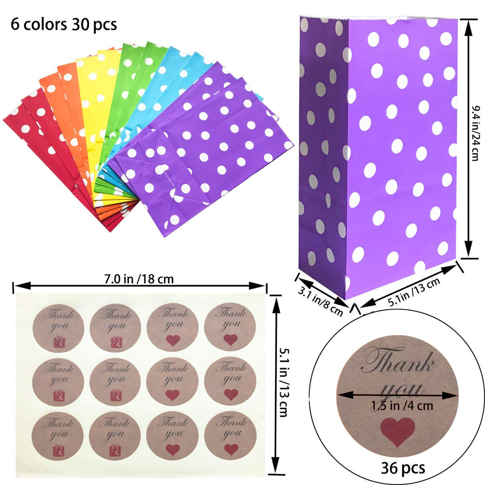 Artseen 30pcs Medium Paper Bags, 6 Colors Party Favor G