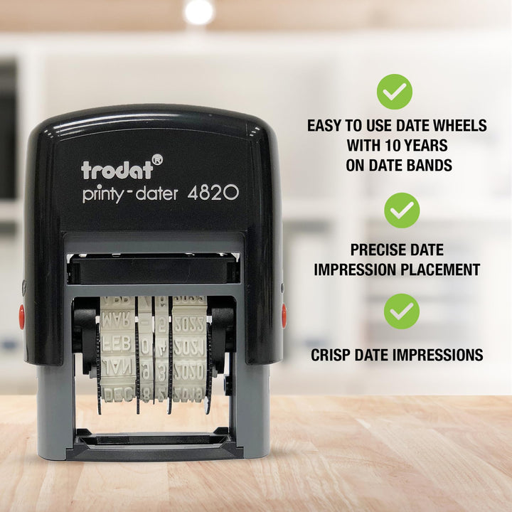 Printy 4820 Date Stamp, Self-Inking Stamp for Professional and Personal Applications, 3/8” x 1-¼”, Eco-Friendly Climate Neutral Product (Black)