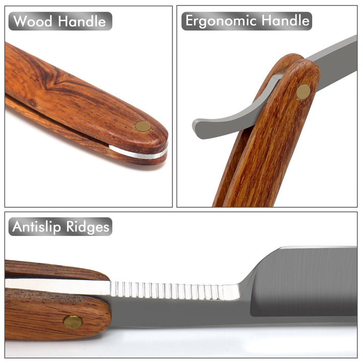 Straight Edge Razor Shaving Shaver for Men, Matte-Finish Blade Tainless Steel Cutthroat Handmade Sharp, Vintage Pure Wood Handle