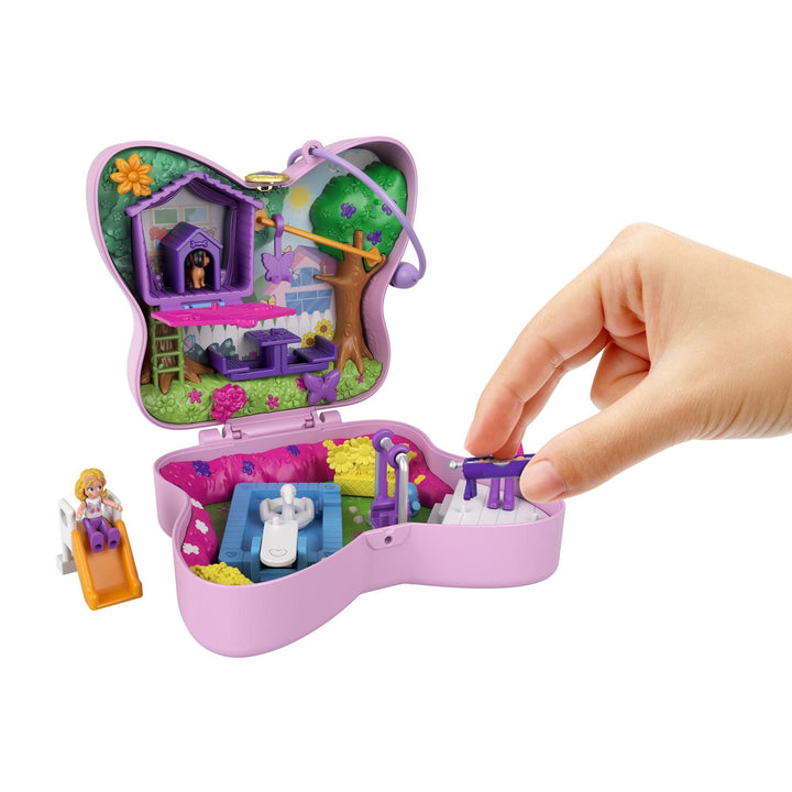 Compact Playset, Backyard Butterfly with 2 Micro Dolls &amp; Accessories, Travel Toys with Surprise Reveals