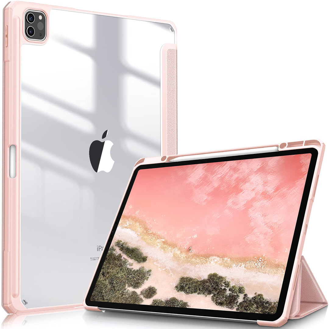 Hybrid Slim Case for iPad Pro 12.9-inch 6th Generation 2022, [Built-in Pencil Holder] Shockproof Cover w/Clear Transparent Back Shell, Also Fit iPad Pro 12.9 5th/4th/3rd Gen, Rose Gold