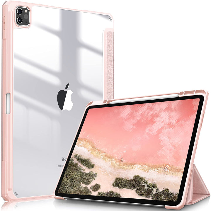 Hybrid Slim Case for iPad Pro 12.9-inch 6th Generation 2022, [Built-in Pencil Holder] Shockproof Cover w/Clear Transparent Back Shell, Also Fit iPad Pro 12.9 5th/4th/3rd Gen, Rose Gold