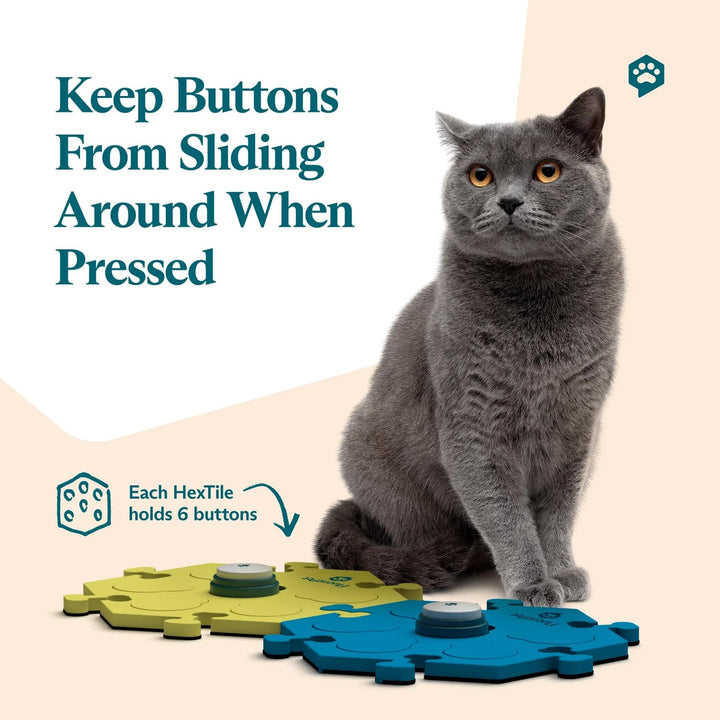 Tester Kit - Set of 2 Dog Talking Buttons &amp; 1 Blue HexTile - Customizable Cat &amp; Dog Training Buttons for Communication - Batteries Included - Pet Buttons Gift Set