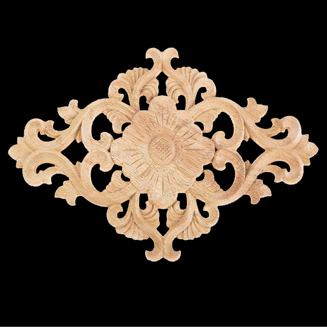 Hand Carved Wooden Carved Onlay Appliques Wood Carving Decal Unpainted Furniture Bed Door Cabinet Decor (21x15cm/8.27x5.91inch)
