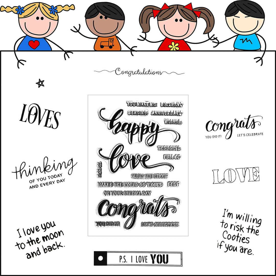 10 Pieces Words Theme Clear Stamps Silicone Stamp Cards Scrapbooking Stamps with Different Sentiments, Greeting Words Patterns for DIY Card Making Embossing Album Decor Crafting