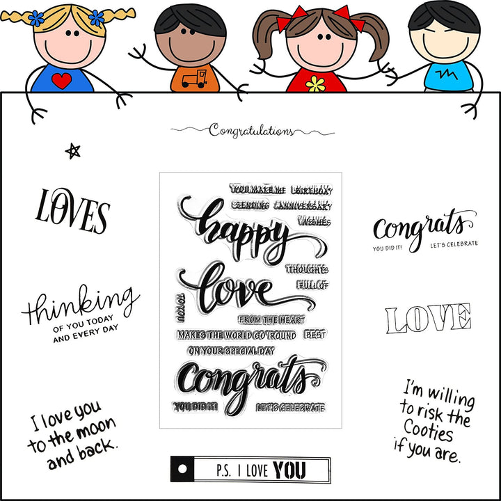 10 Pieces Words Theme Clear Stamps Silicone Stamp Cards Scrapbooking Stamps with Different Sentiments, Greeting Words Patterns for DIY Card Making Embossing Album Decor Crafting