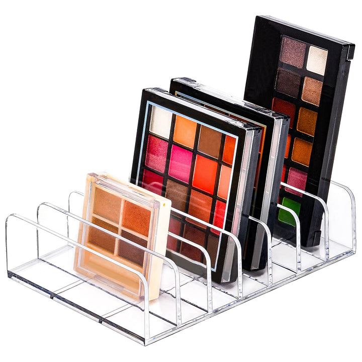 Eyeshadow Palette Makeup Organizer, Acrylic 7-Section Divided Make up Organizers and storage for Bathroom Vanity Countertop, Transparent, L