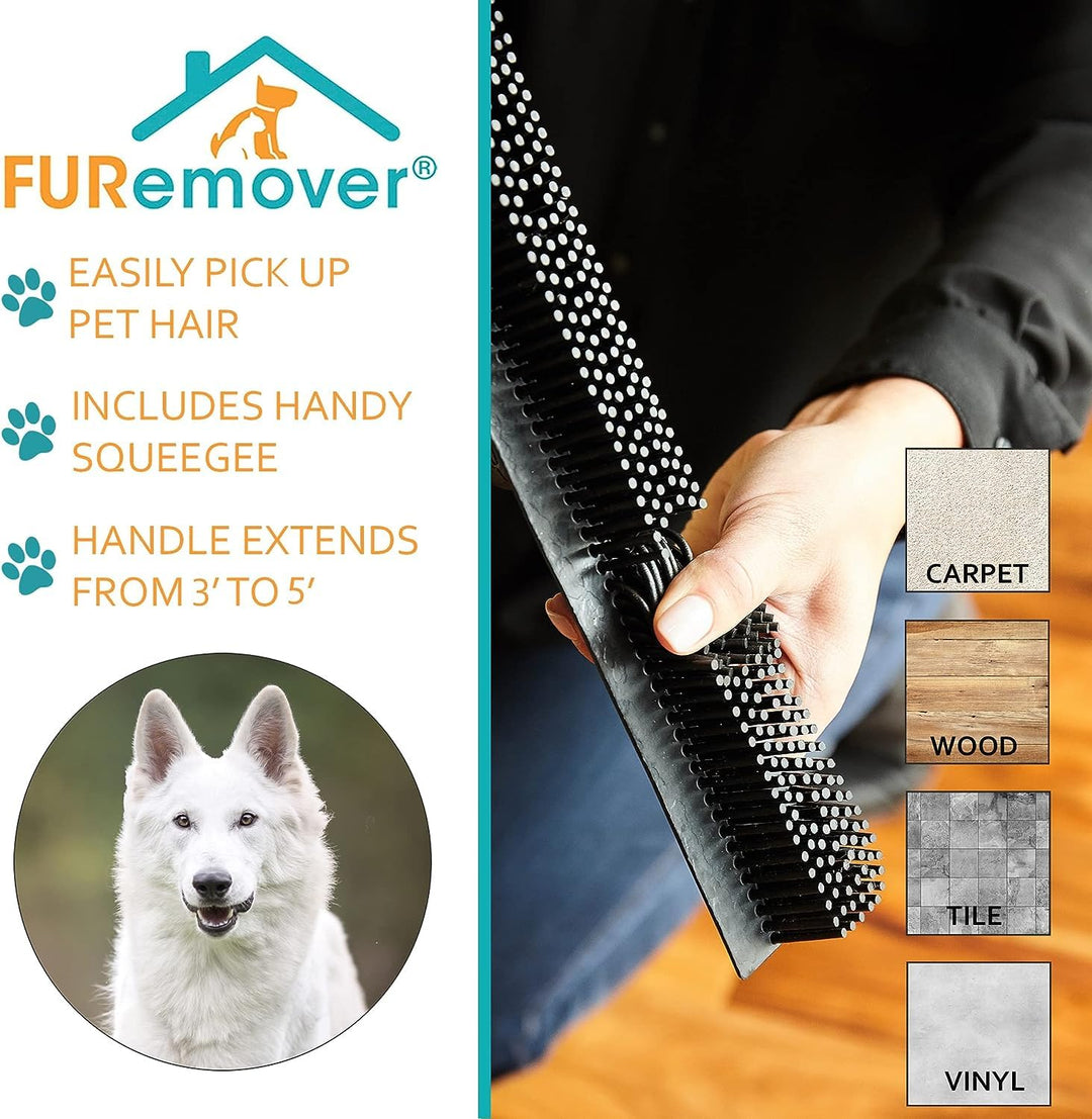 Original Pet Hair Rubber Broom with Squeegee, with 58 Telescopic Handle for Carpet, Tile and Hardwood