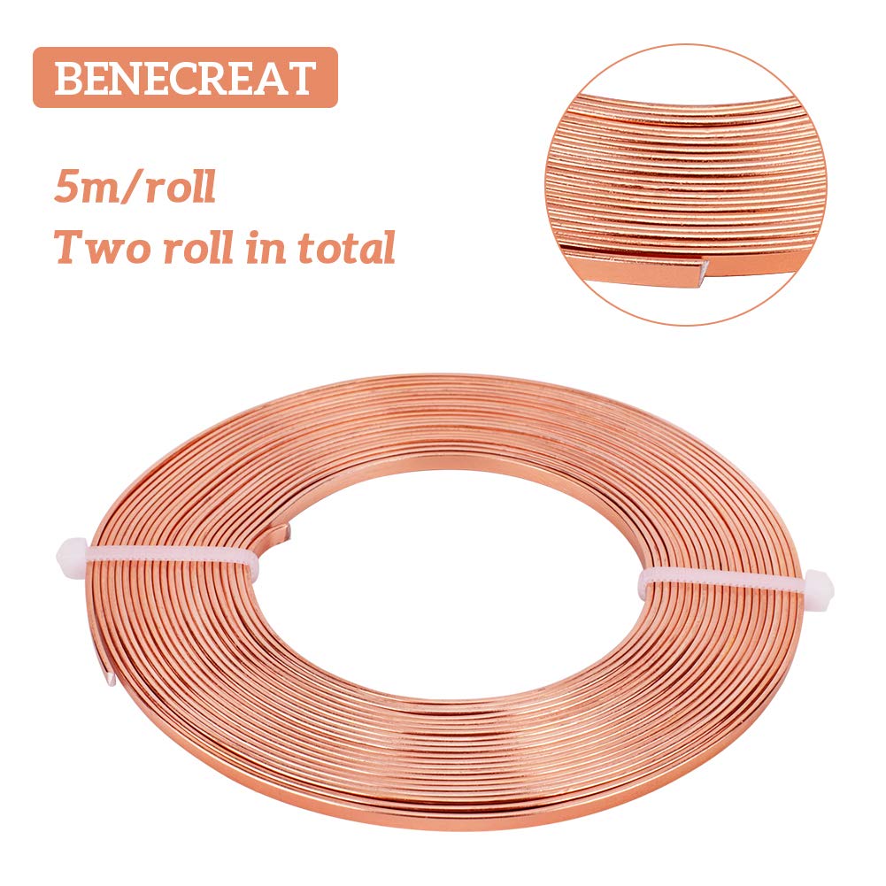 32 Feet 2 Rolls 3mm Wide Flat Jewelry Craft Wire 18 Gauge Aluminum Wire for Bezel, Sculpting, Armature, Jewelry Making - Copper