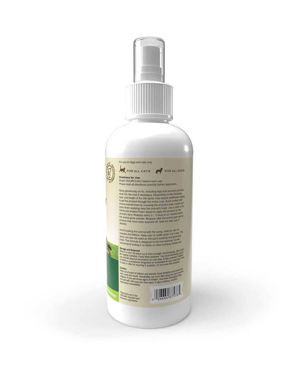 Flea and Tick Prevention Spray with Natural Oils for Dogs and Cats, 8 Ounce - Safe for Bedding and Collars - Clean, Non Sticky Ingredients