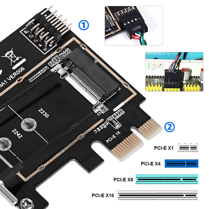 Wireless Network Card Adapter M.2 NGFF to PCI-E 1X WiFi Network Card Converter,PCI-E M.2/NGFF Card Passive Adapter with Dual-Band 2.4/5G Antenna,for WiFi and Bluetooth Card.(Not Including WiFi