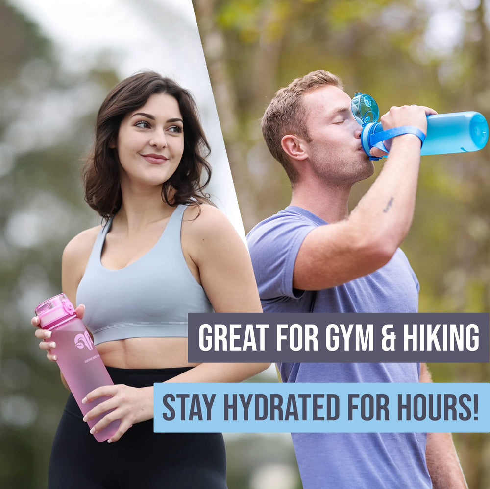Best Sports Water Bottle - 32oz Large - Fast Flow, Flip Top Leak Proof Lid - Non-Toxic BPA Free - Safe & Eco-Friendly - Quart (1L) - No Straw, Clear with Strap and Filter - Gym & Workout Ready