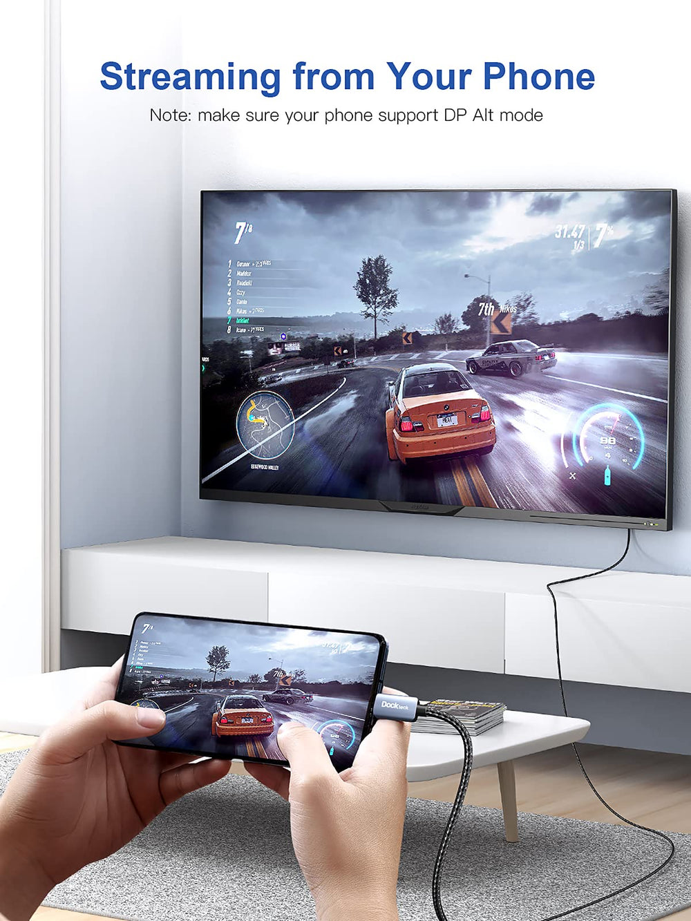 dockteck USB C to DisplayPort Cable 6Ft/2M, 8K Type C t