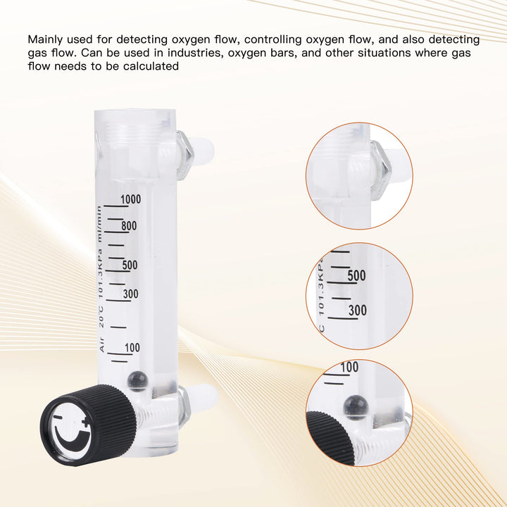 100-1000ml/min Oxygen Air Gas Flowmeter with Control Valve for Oxygen Adjustable Gas Flowmeter with Copper Connector for Oxygen Air Gas Conectrator
