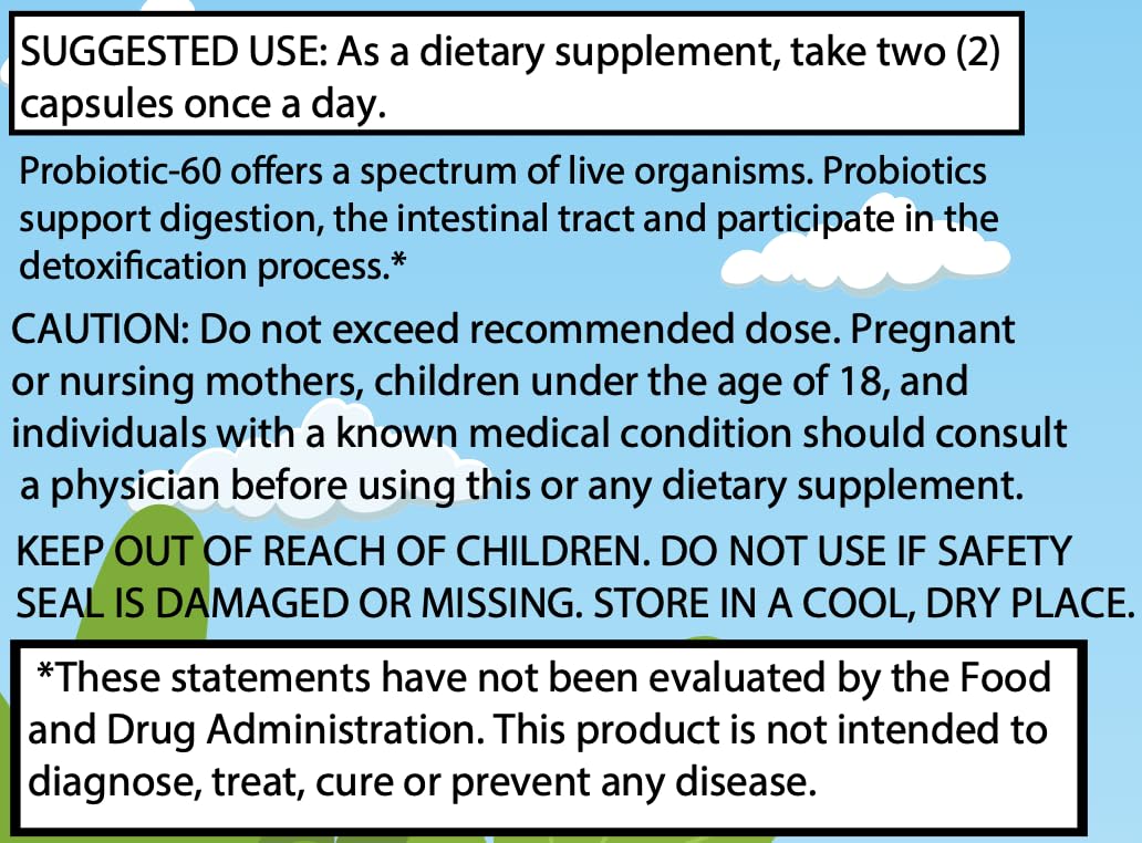 Probiotics 60 Capsules: Nourish Your Gut for Optimal Digestive Health with Proprietary Blend of 60 Billion CFU (60 Count)