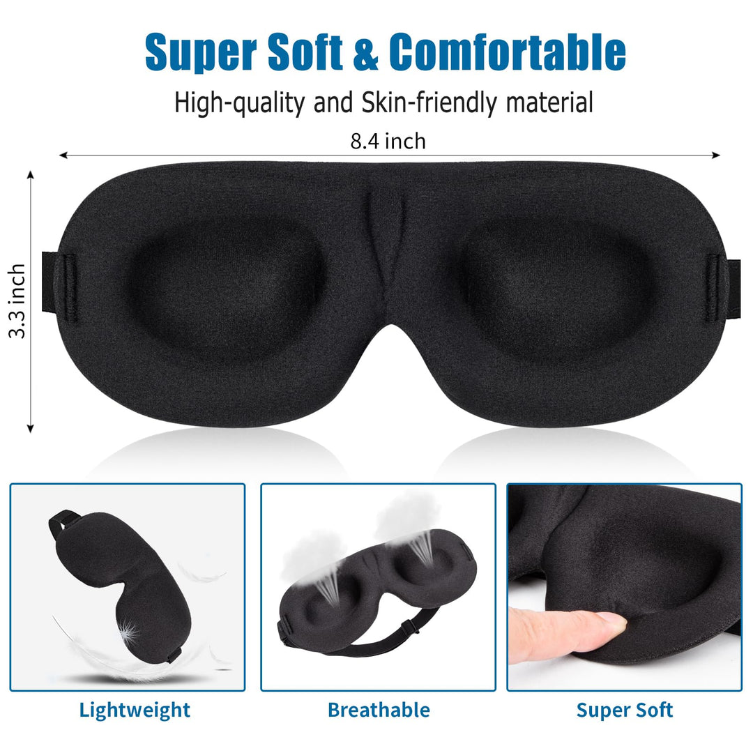 Sleep Mask, 3 Pack Lightweight Comfortable Super Soft Large Adjustable 3D Contoured Eye Masks For Sleeping, Travel, Shift Work, Naps, Night Blindfold Eyeshade For Men Women (Black Red Purple)