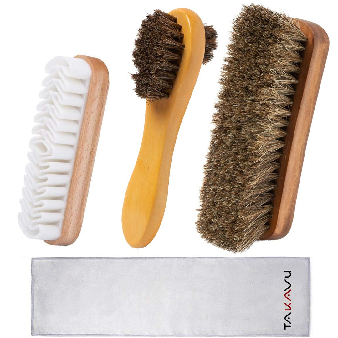 TAKAVU Shoe Shine Brushes Kit (4PCS) - 100% Soft Horseh