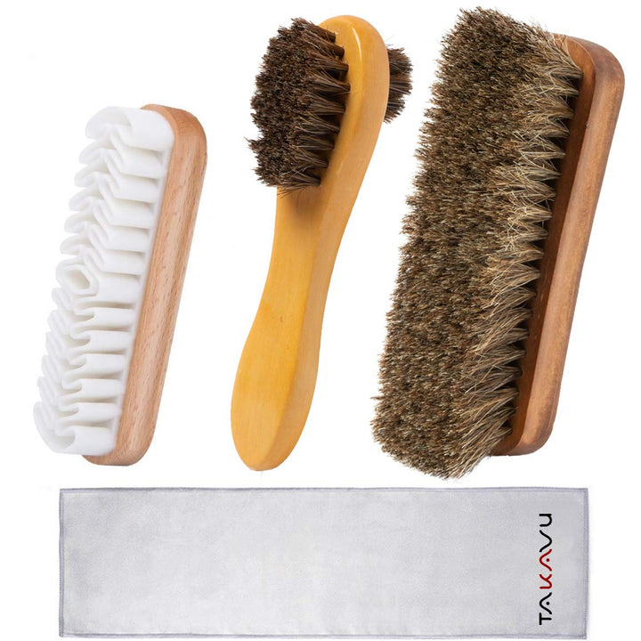 TAKAVU Shoe Shine Brushes Kit (4PCS) - 100% Soft Horseh