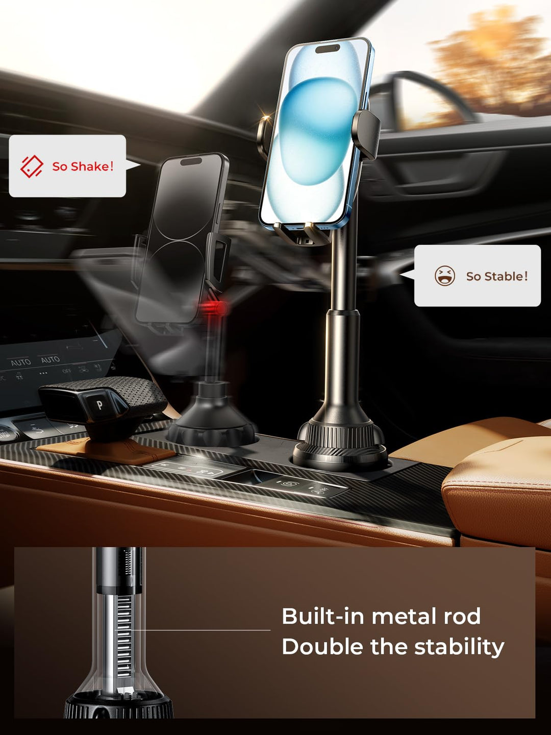 Cup Holder Phone Holder No Shaking Cup Phone Holder for Car Mount Rock Solid Car Phone Holder, Trucks, SUVs, Compatible with iPhone 16 15 14 13 Plus Pro Max Samsung S24 All 4-7&#39;&#39; Phone