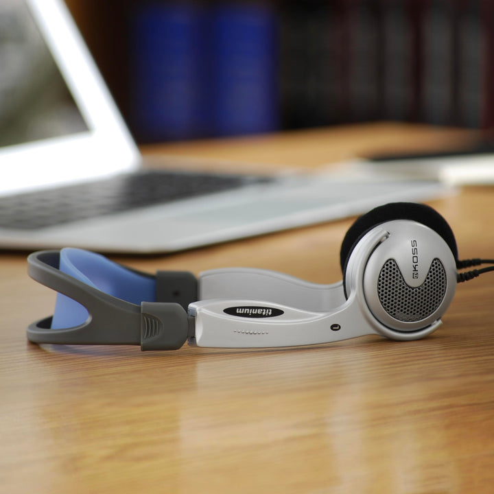 KTXPro1 Titanium On-Ear Portable Headphones, Volume Control, Ultra Lightweigt Design, Silver Black and Blue