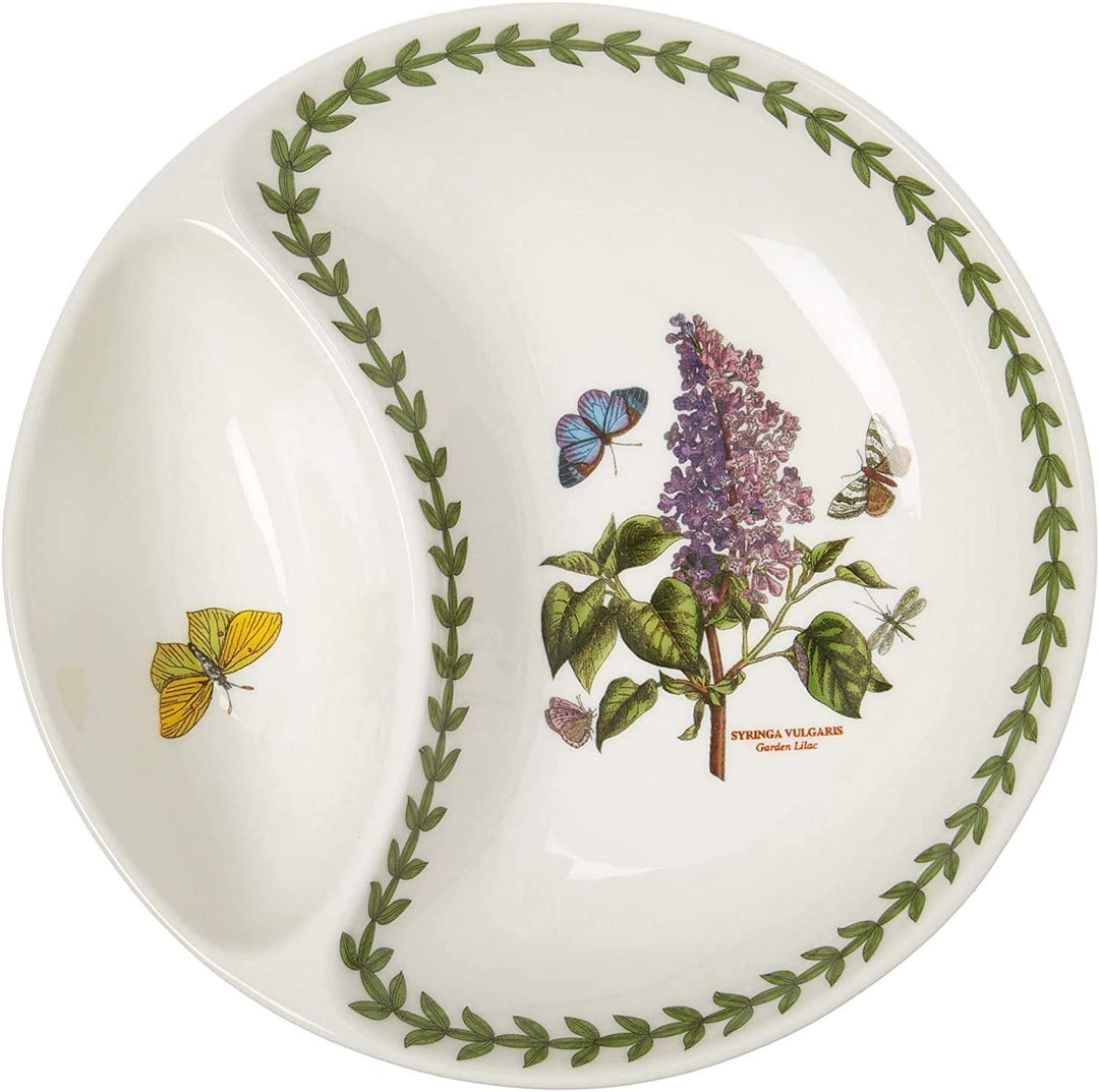 Botanic Garden 6 Circular Divided Serving Dish | Lilac Design | Porcelain | Chip Resistant Glaze | Dishwasher, Microwave, Freezer, and Oven Safe