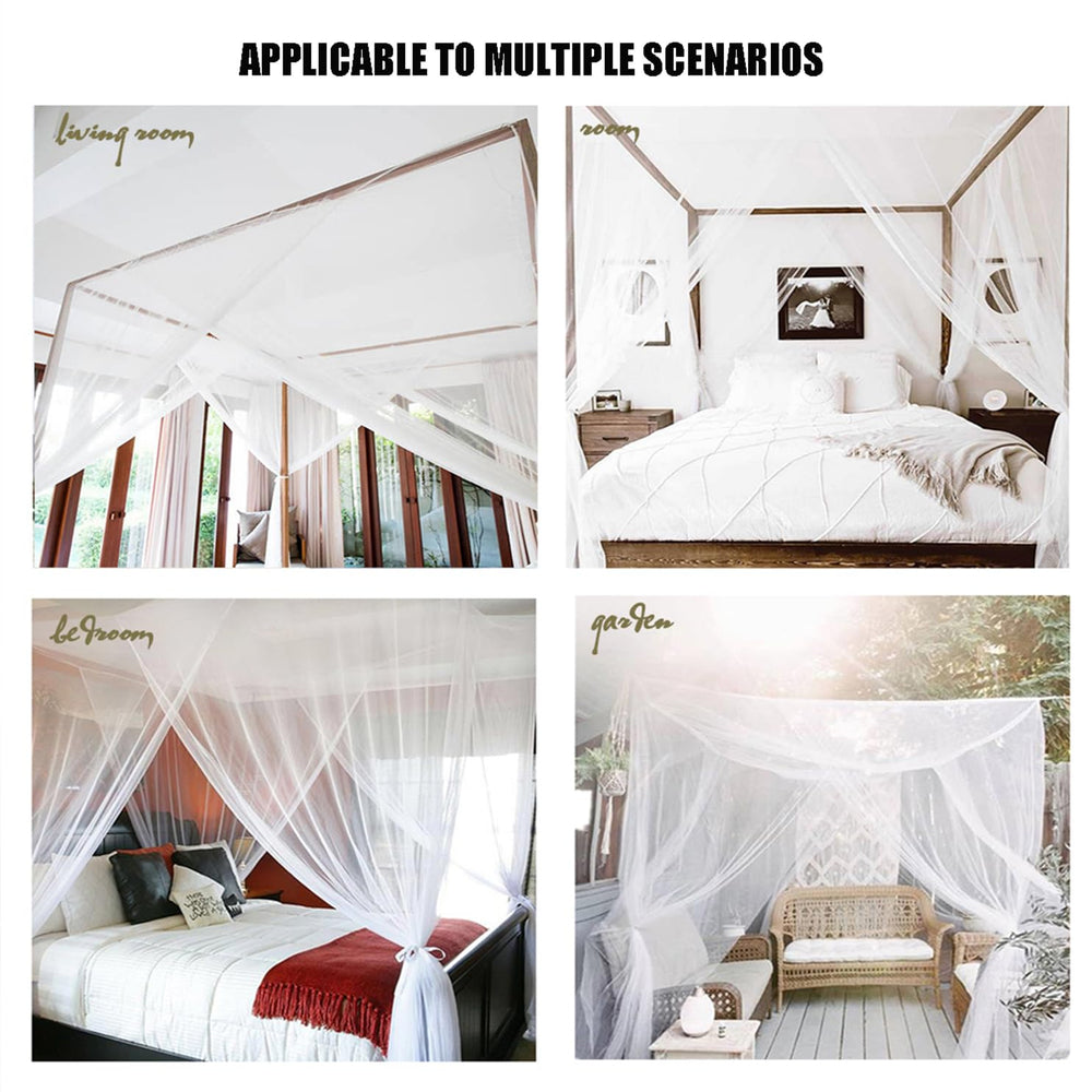 4 Corner Post Bed Canopy, Mosquito net for Bed, 74.8×82.7×94.5in Universal Canopy Bed Curtains for Patio Indoor Outdoor Net - White