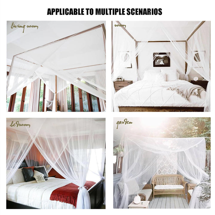4 Corner Post Bed Canopy, Mosquito net for Bed, 74.8×82.7×94.5in Universal Canopy Bed Curtains for Patio Indoor Outdoor Net - White