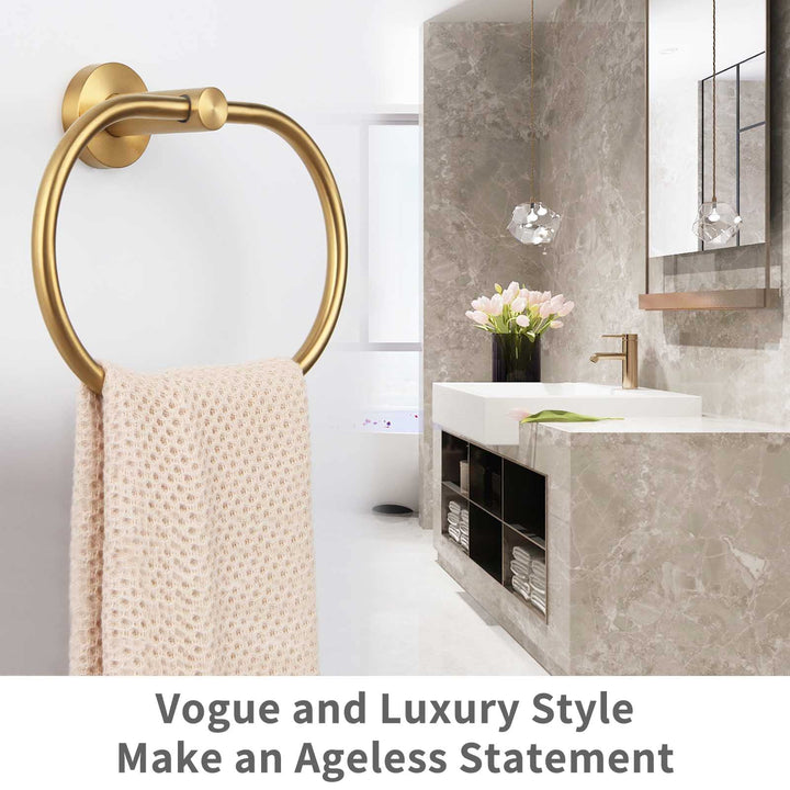 Towel Ring Brushed Gold, SUS 304 Stainless Steel Modern Towel Holder, Bathroom Hand Towel Rack Wall Mounted