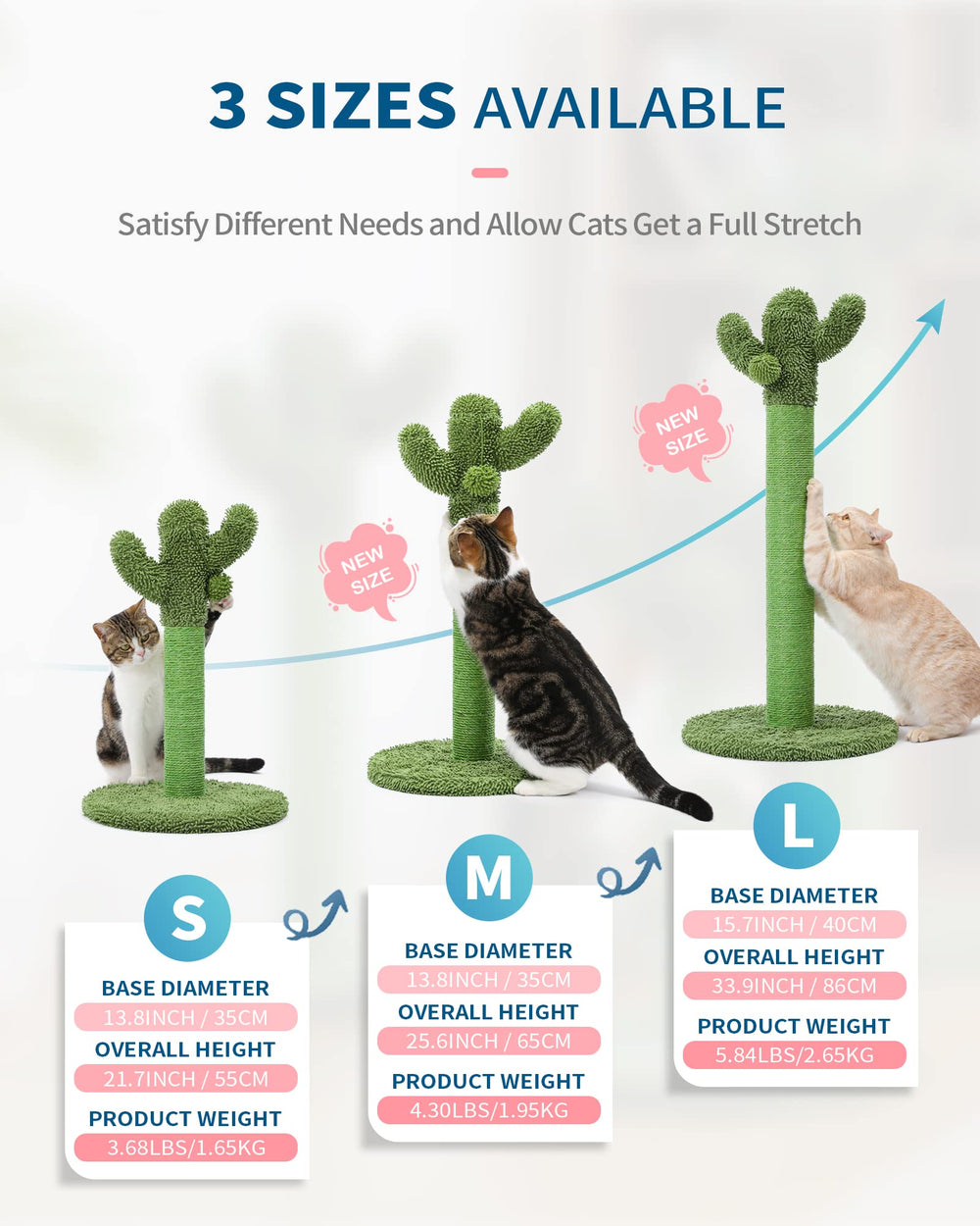 Made4Pets Cat Scratching Post, 21.7 Cactus Cat Scratcher Kitten Scratching Post with Natural Sisal Rope for Indoor Cats Claw Scratcher, Cat Tree with Dangling Balls for Small Kittens