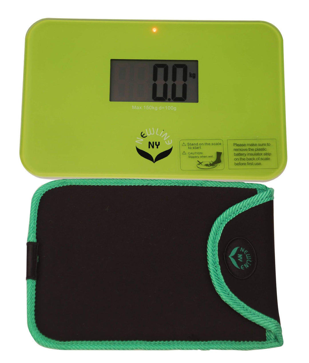 NewlineNY Step On Super Mini Travel Bathroom Scale with Trip Protection Sleeve: SBB0638SM-GN (Green) + NY-SMS-S001-BG