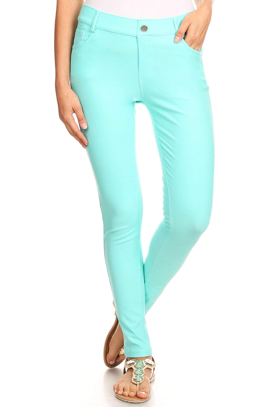 Womens Basic Five Pocket Stretch Jegging Tights Pants, Burgundy, Small