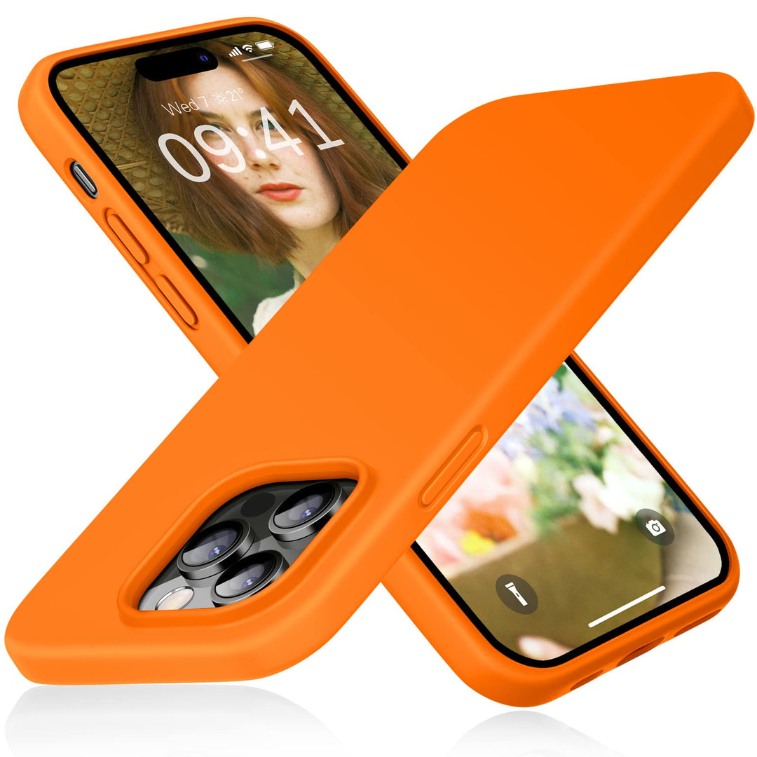 Compatible with iPhone 14 Pro Max Case, Ultra Slim Soft Premium Liquid Silicone [Military Grade Drop Protection] Full-Body Protective Bumper Phone Case for iPhone 14 Pro Max 6.7(2022)- Orange
