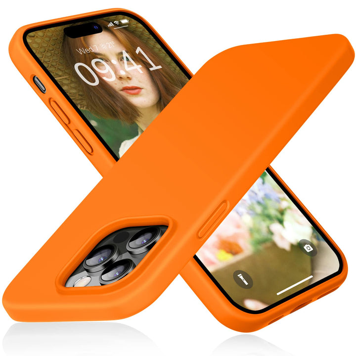 Compatible with iPhone 14 Pro Max Case, Ultra Slim Soft Premium Liquid Silicone [Military Grade Drop Protection] Full-Body Protective Bumper Phone Case for iPhone 14 Pro Max 6.7(2022)- Orange