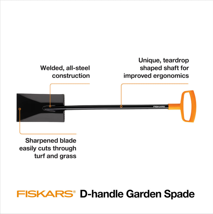 46 Spade Garden Shovel, Steel Flat Spade with Ergonomic D-Handle, Sharp Blade Square Shovel for Lawn Edging, Digging, Heavy Duty Yard Tool, Easy Cuts in Grass and Turf