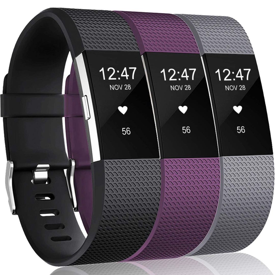 Bands Replacement Compatible with Fitbit Charge 2 for Women Men Small, 3 Pack Sports Watch Band Strap Wristband Compatible with Fitbit Charge2 HR Fitness Tracker, Black, Plum, Gray