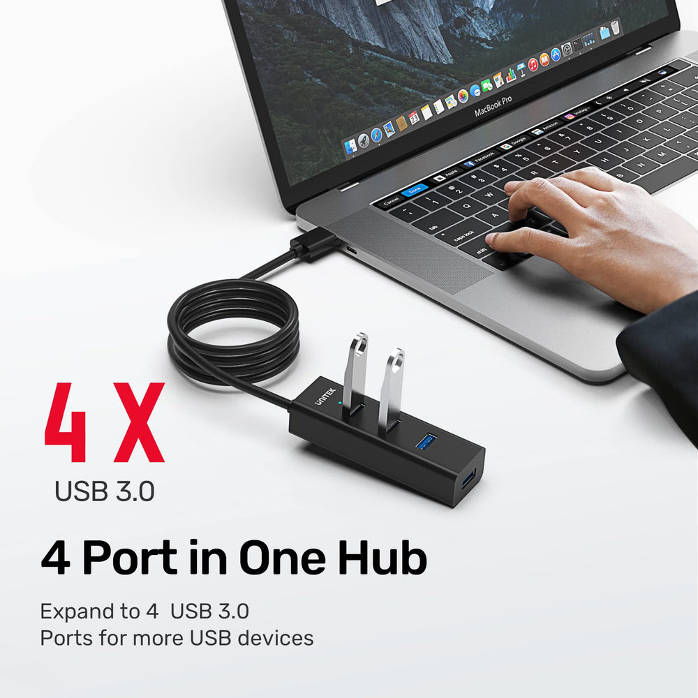 4-Port USB 3.0 Hub, 4 Ft Long Cable USB Extension Multiple Port Splitter with Micro USB Charging Port Compatible for Windows PC, Laptop,Flash Drive,Wireless Mouse Keyboard 1.2 M - Black