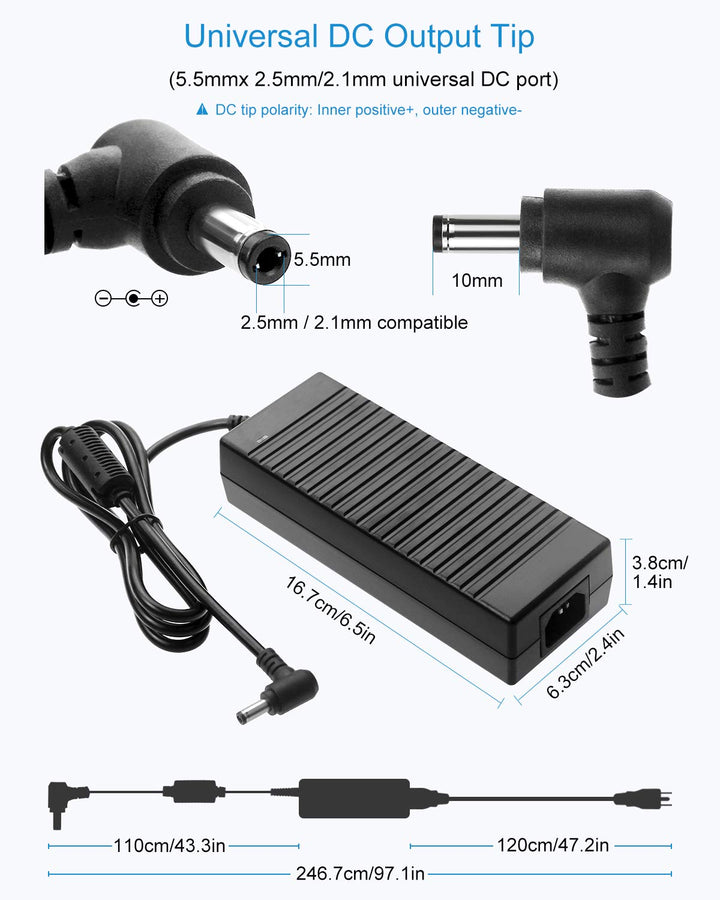 AC 100-240V to DC 12V 10A Power Supply Adapter Converter Transformer 12 Volt 10 Amp 120W with 5.5mm x 2.5mm 2.1mm DC Output Jack for 5050 3528 LED Strip Light CCTV Cameras 3D Printer