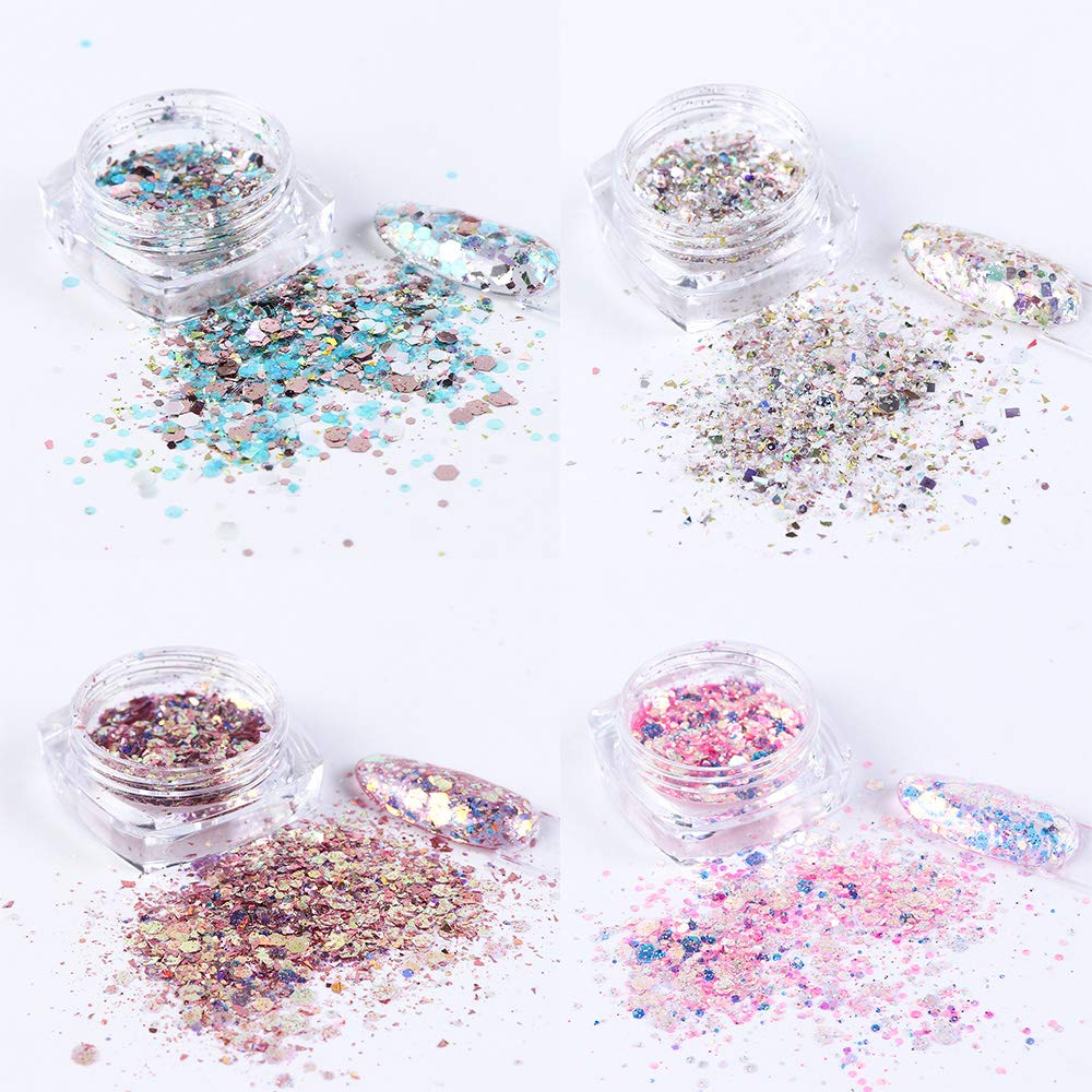 8 Boxes/Set Holographic Nail Glitter Mermaid Powder Flakes Shiny Charms Hexagon Nail Art Pigment Dust Decoration Manicure