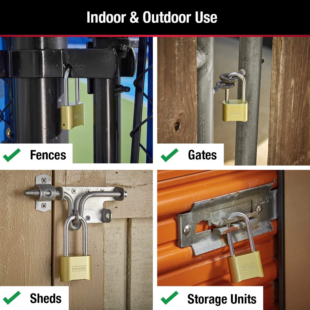 Brass Combination Lock, Gate Lock for Outdoor Fence or Shed, Customizable Combination Padlock with Extended 2-1/4-Inch-Long Shackle, 175DLH