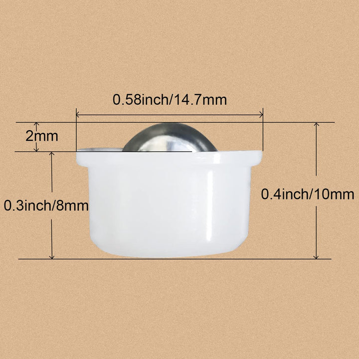 10 Pieces Mini Ball Transfer Bearing Table Conveyor Roller Ball for Transmission, Furniture,Wheelchair 1/3inch(Nylon and Stainless Steel)