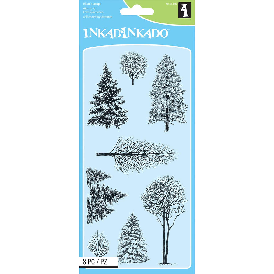 Trees Unmounted Clear Rubber Stamp Set for Cards and Scrapbooking, 4'' L x 8'' H, 8 pc.