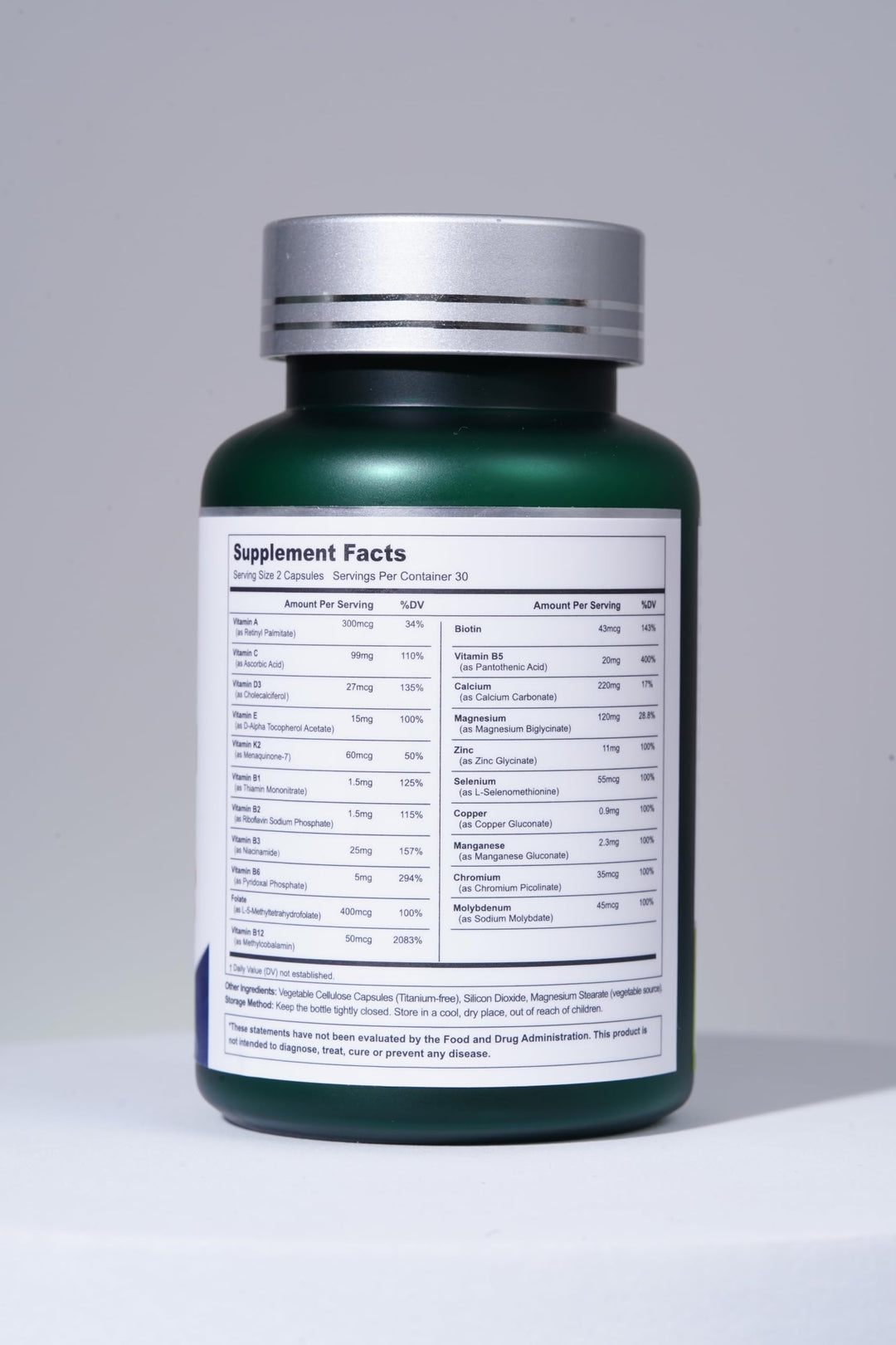 21 Vitamins &amp;Minerals All-in-One Support, Multivitamin, Vitamin A, K2, D3,. Calcium, Zinc, Made in USA 20 Capsules