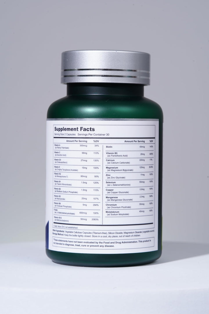 21 Vitamins &amp;Minerals All-in-One Support, Multivitamin, Vitamin A, K2, D3,. Calcium, Zinc, Made in USA 20 Capsules