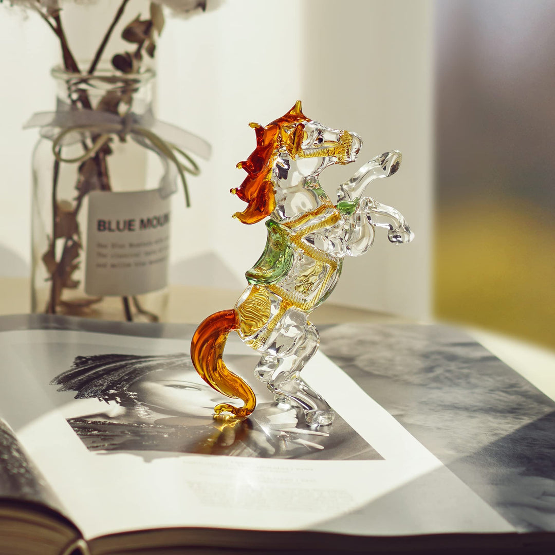 H&amp;D HYALINE &amp; DORA Crystal Standing Horse Figurine Collectible Glass Animal Statue Decoration Ornaments for Home Office Table