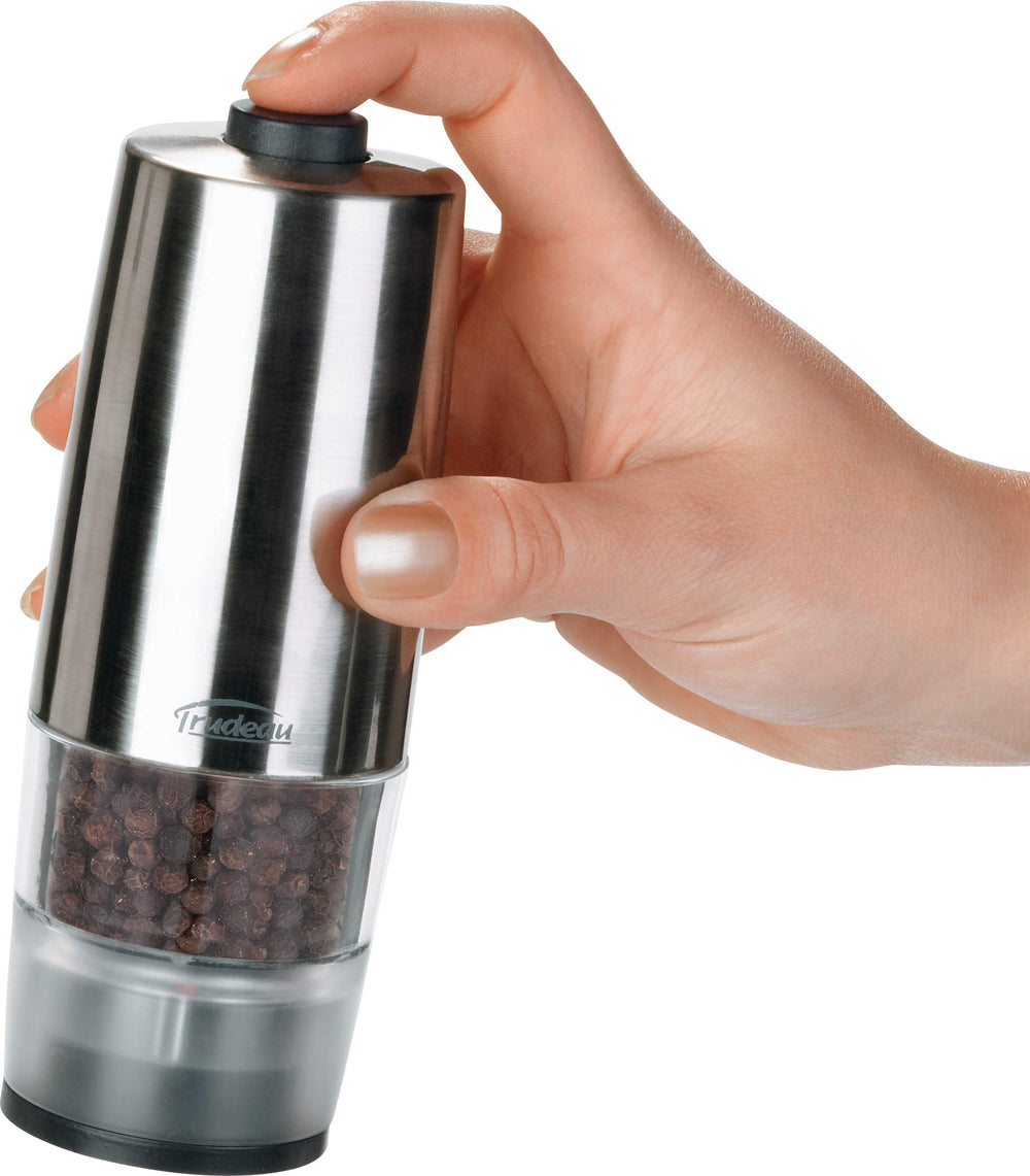One-Hand Battery Operated Pepper Mill, Stainless Steel Finish 7 by 2
