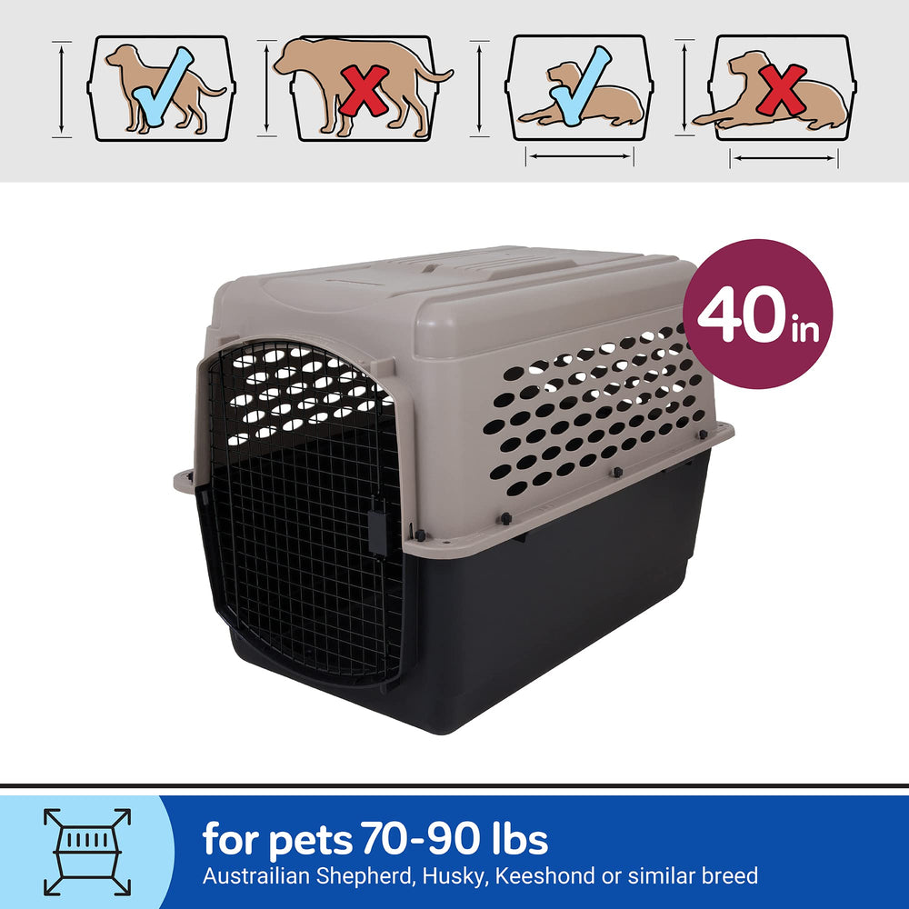 Vari Dog Kennel - Portable Dog Carriers & Crates for Large Dogs, Airline-Friendly, Durable Plastic, Pet Carrier For Home and Travel, 40 Inches, Taupe and Black