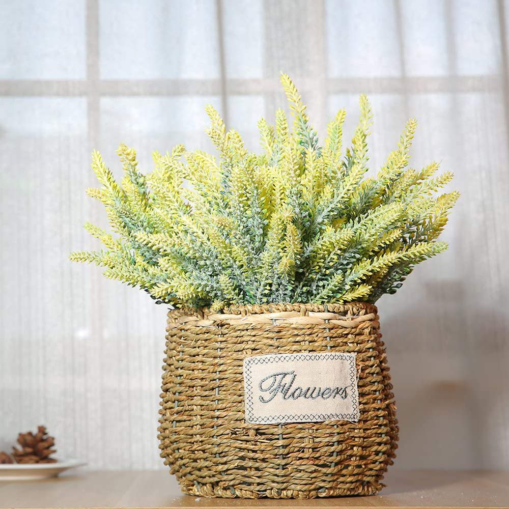 TENCHY Artificial Lavender Fake Flowers, 6 Bundles Yellow Lifelike Faux Foliage Plants Shrubs for Wedding Bouquets, Outside Hanging Planter, Farmhouse Indoor Outdoor Patio Home Decor